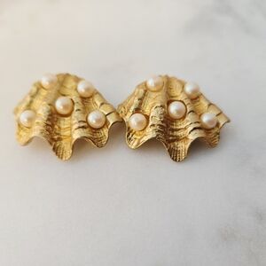 Vintage Bluette Made In France Gold Tone Faux Pearl Shoe Clips Collectors Piece